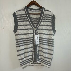 Striped Gray and White Cardigan Vest
